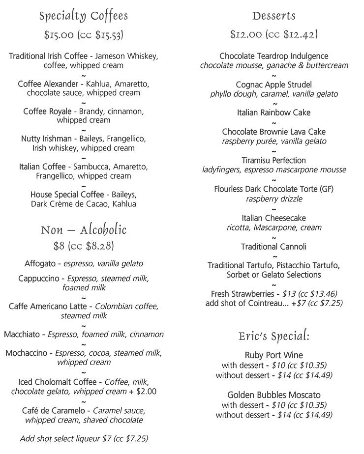 Eric's Bistro dessert menu