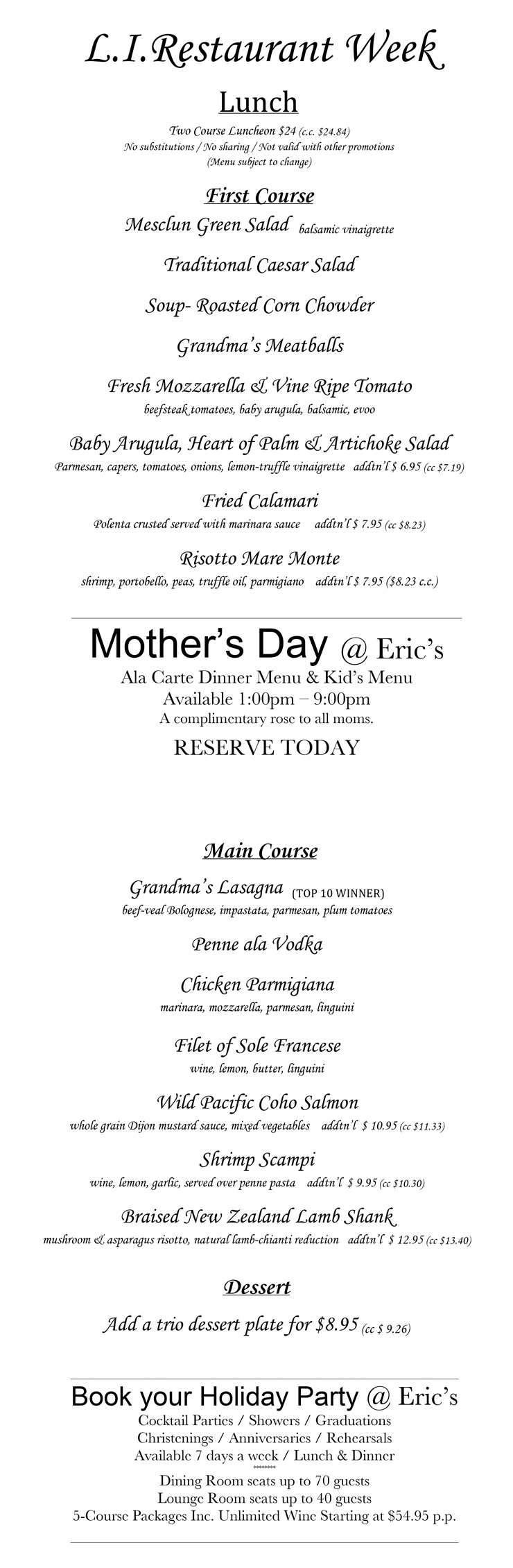 Eric's Bistro Spring Lunch Restaurant Week