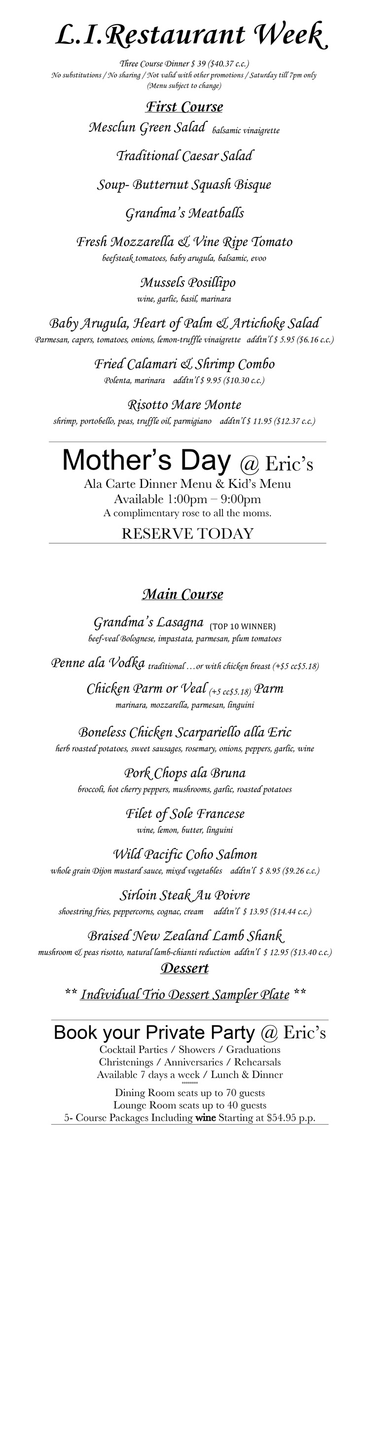 Eric's Bistro Spring Restaurant Week