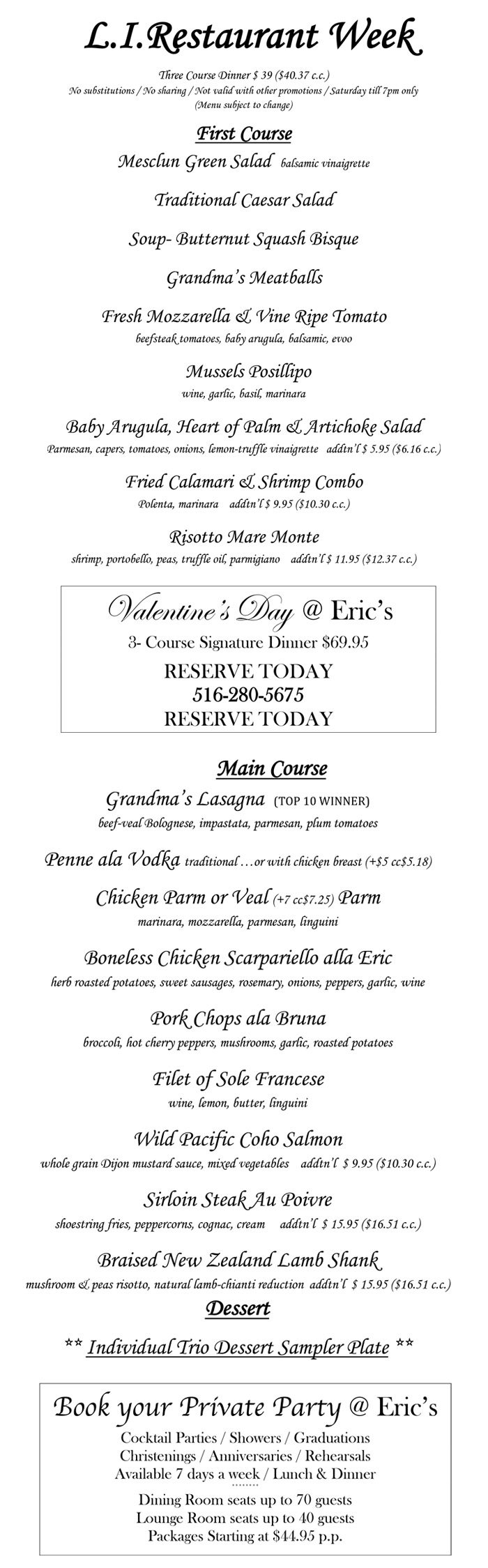 Eric's Bistro Spring Restaurant Week